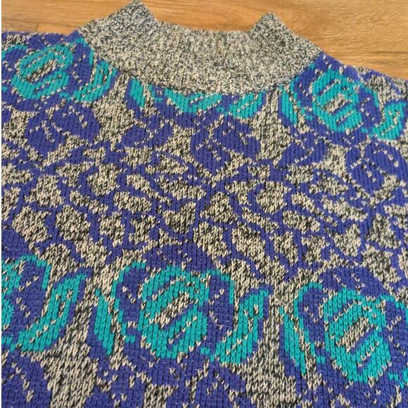 VTG Alyssa Brooke Women Large Pullover Knit Sweater Turtleneck Mock Neck Teal - Picture 2 of 7